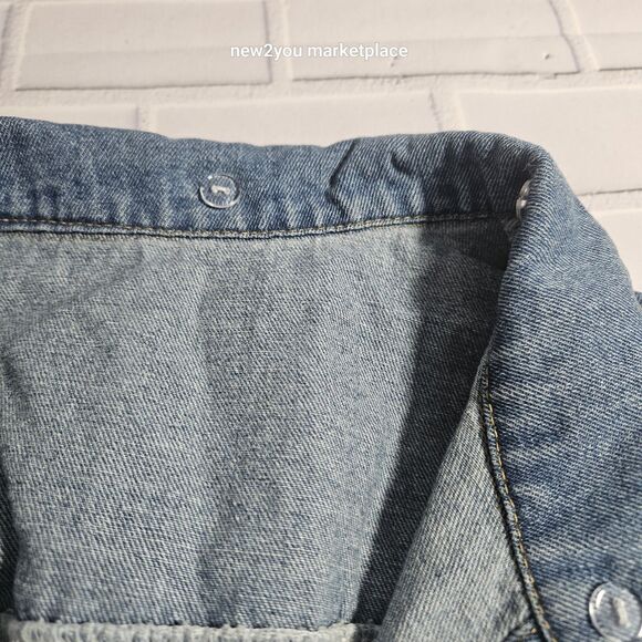 Blue  Denim Jacket With Grey detachable Hood with pockets long sleeve med denim - Picture 3 of 10